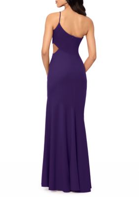 Women's Sleeveless One Shoulder Cut Out Solid Sheath Gown