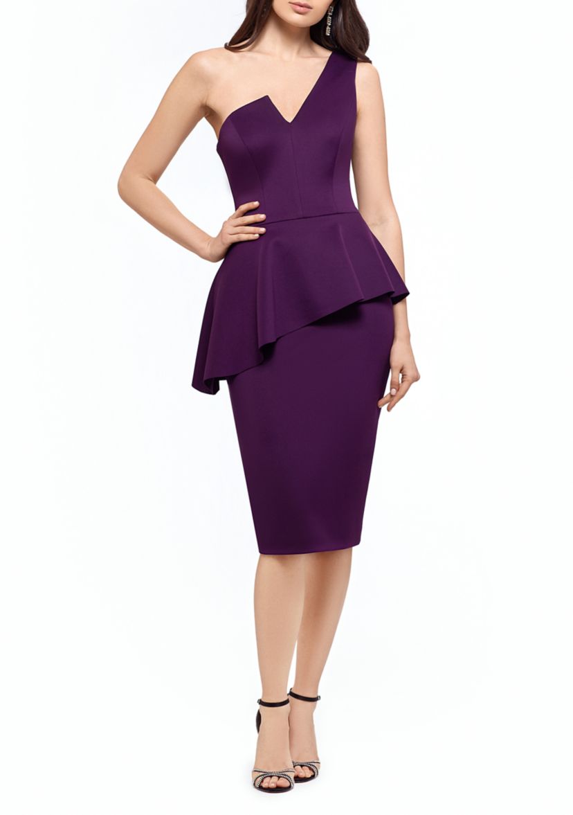 Womens One Shoulder Peplum Sheath Dress 