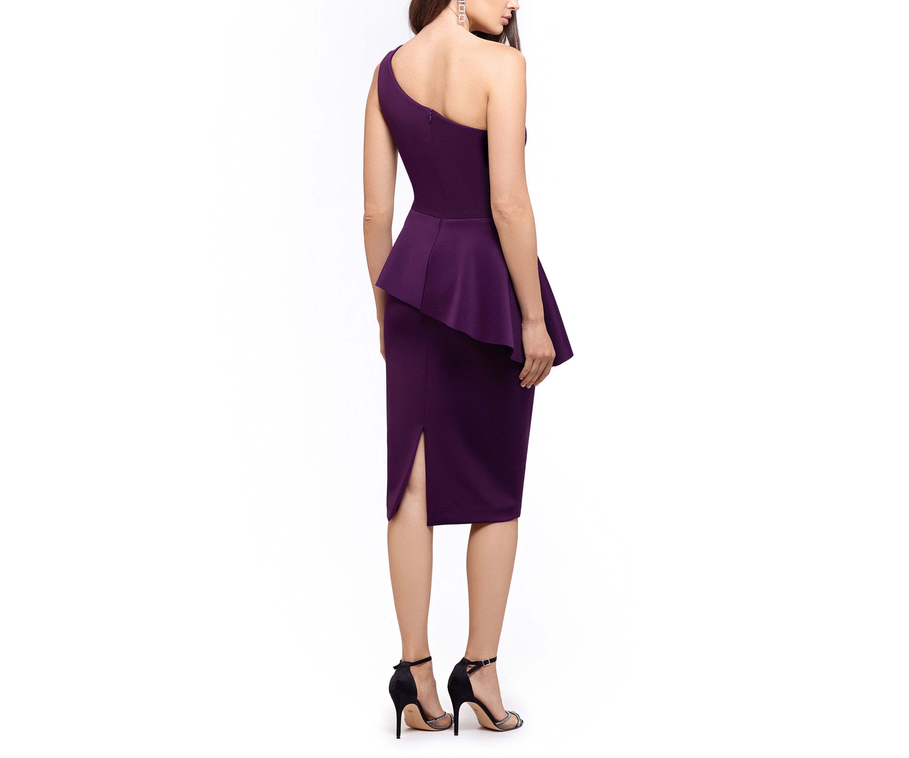 Womens One Shoulder Peplum Sheath Dress 