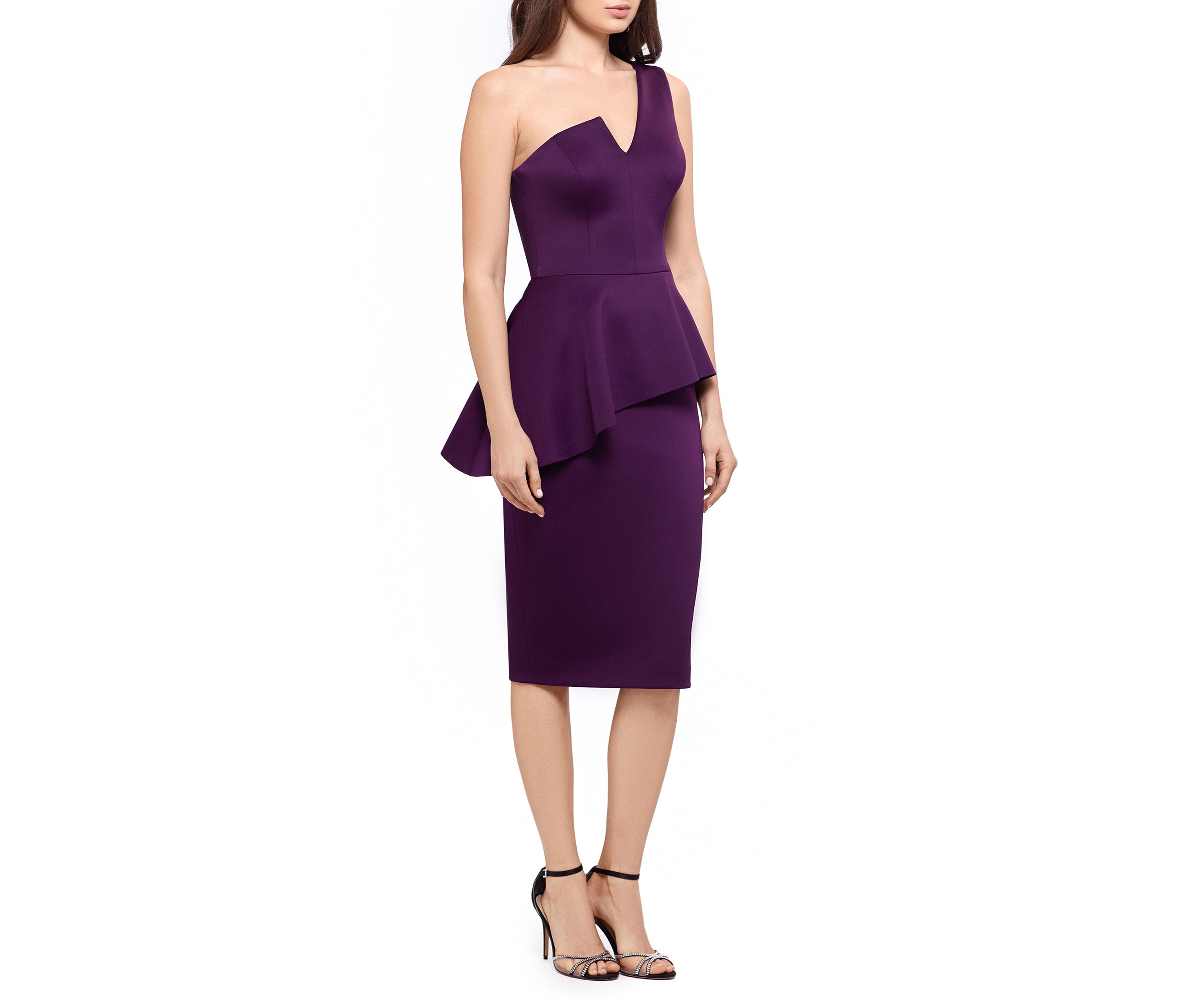 Womens One Shoulder Peplum Sheath Dress 