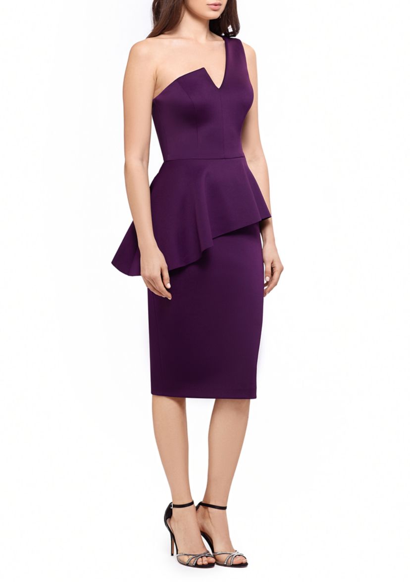 Womens One Shoulder Peplum Sheath Dress 