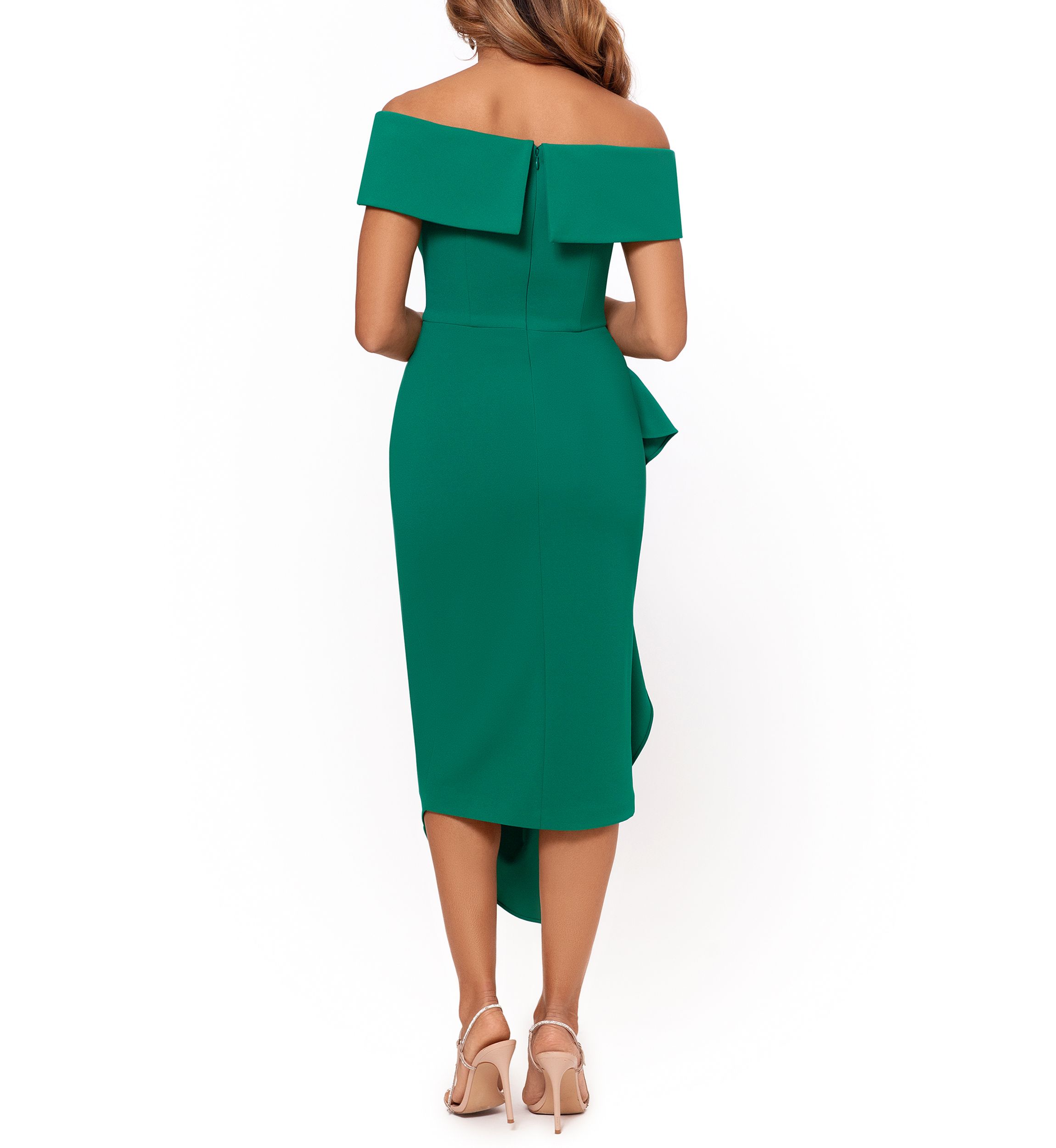 Womens Side Pleat Ruffle Sheath Dress