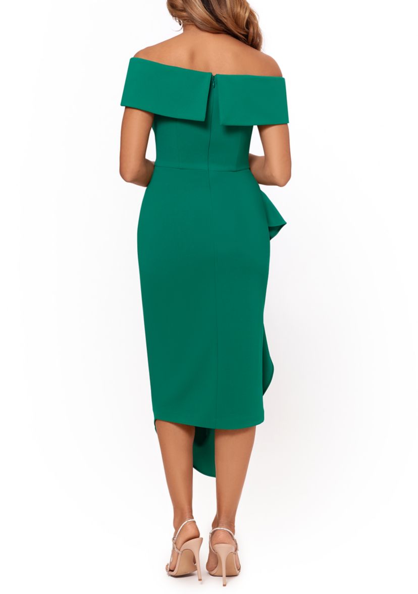 Womens Side Pleat Ruffle Sheath Dress