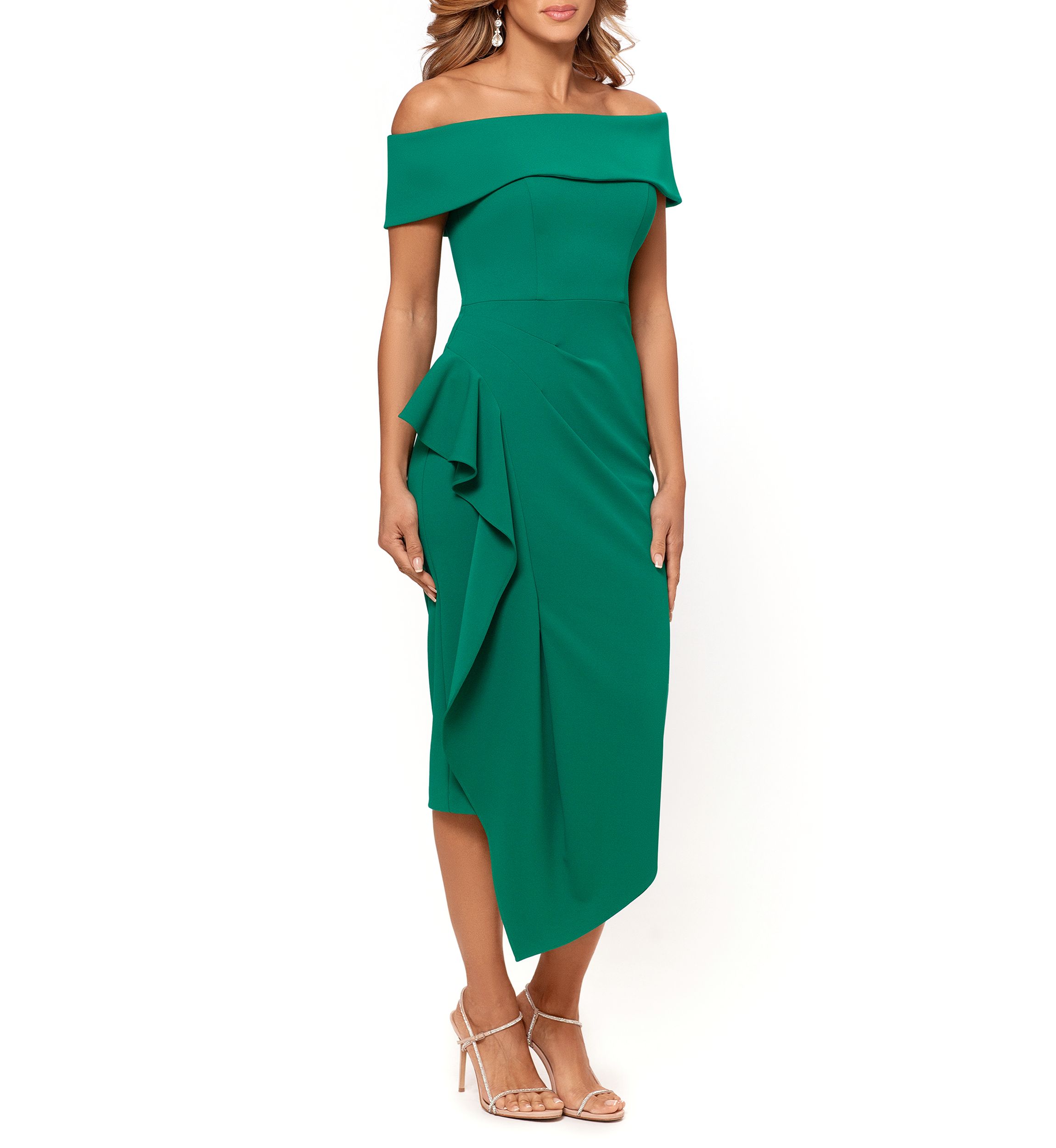 Womens Side Pleat Ruffle Sheath Dress