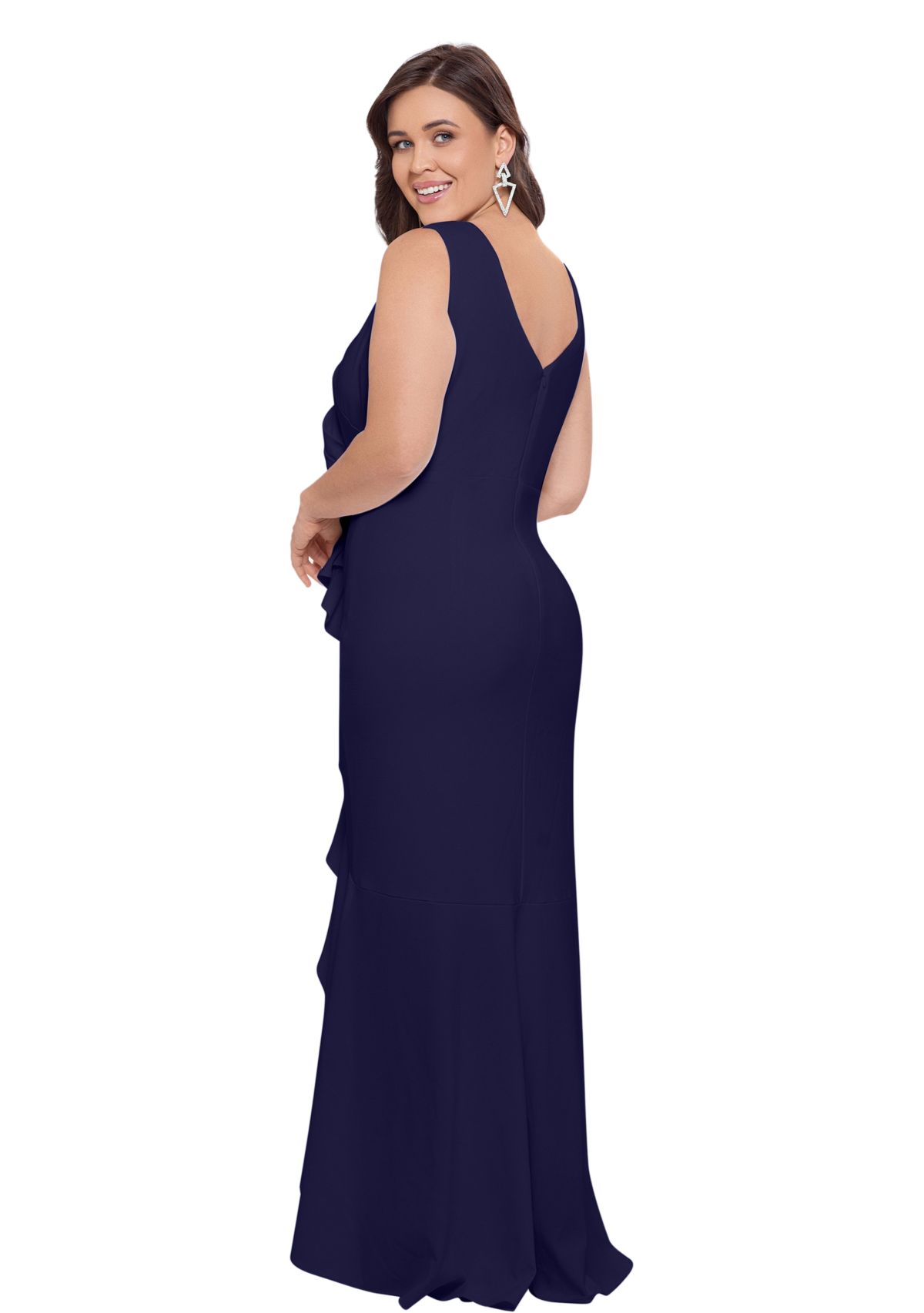 Plus Size Long V-Neck Hi Low Cascade Dress