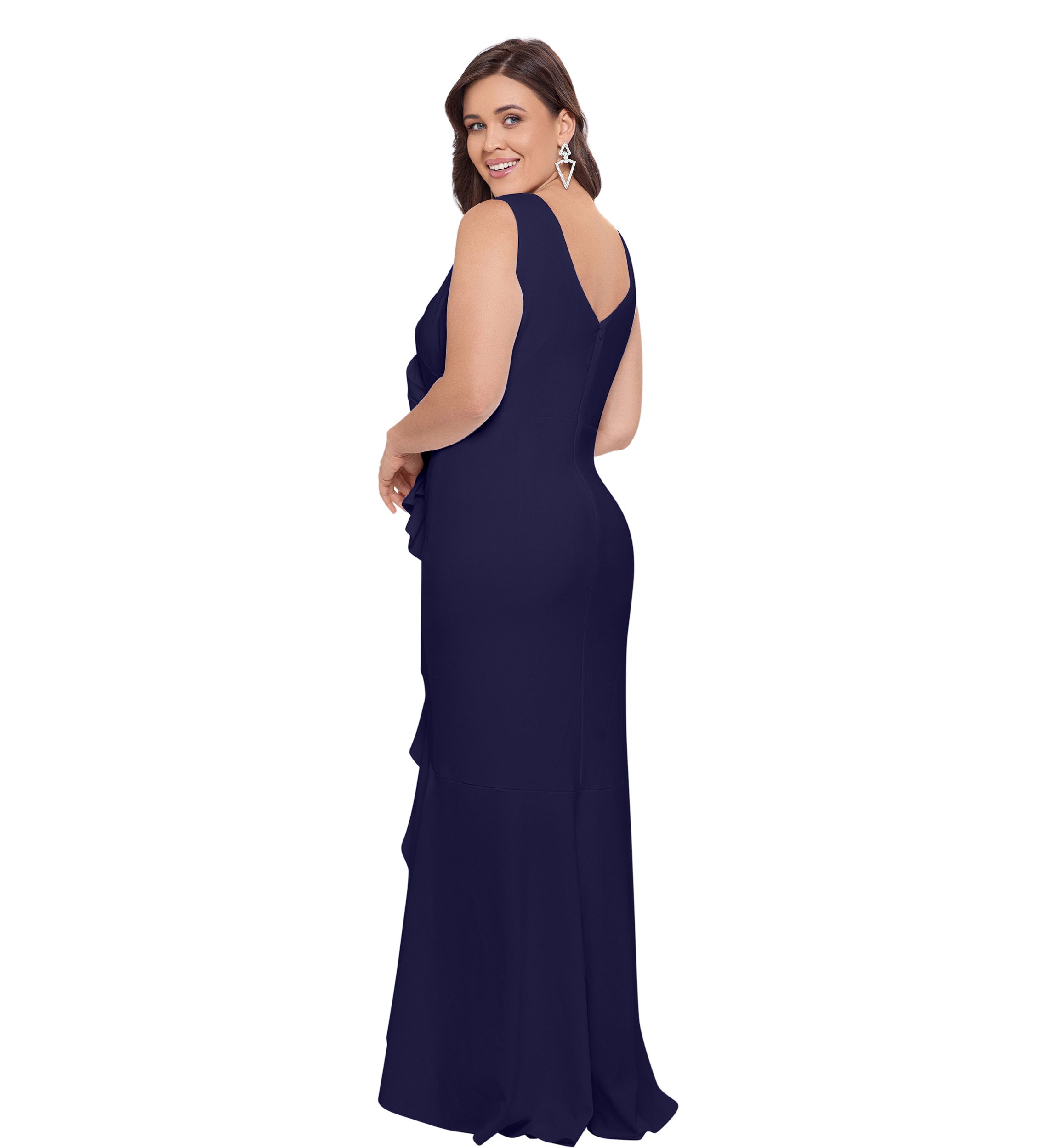 Plus Size Long V-Neck Hi Low Cascade Dress