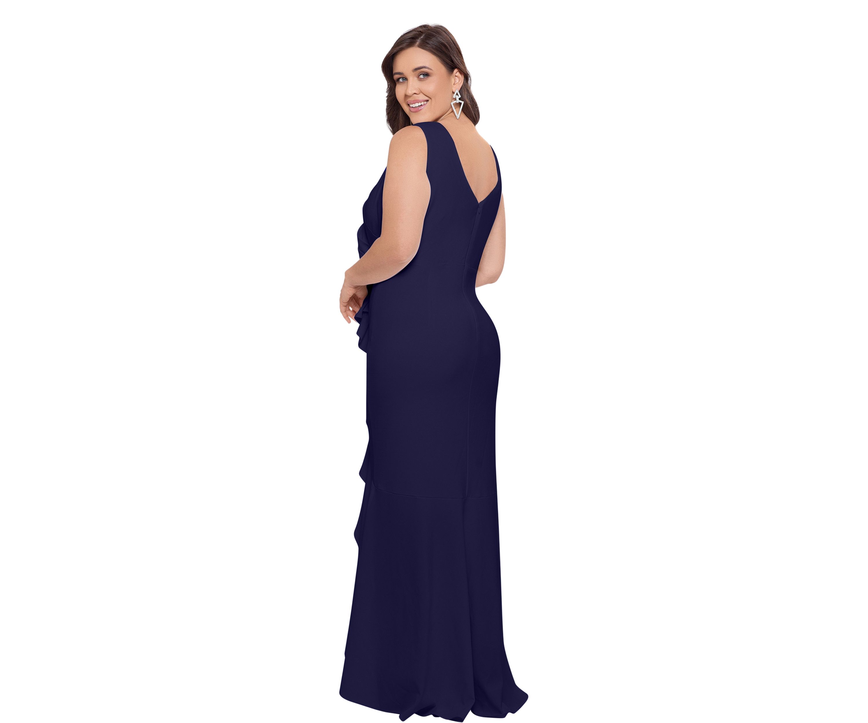Plus Size Long V-Neck Hi Low Cascade Dress