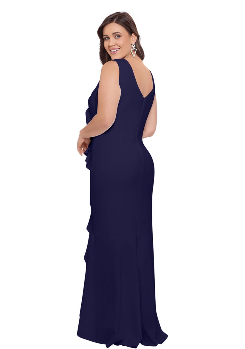 Plus Size Long V-Neck Hi Low Cascade Dress