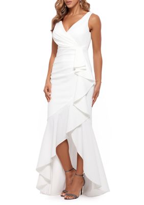 Women's Sleeveless V-Neck Side Ruffle Gown