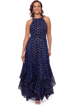 Betsy & Adam Women's Sleeveless Halter Foil Dot Gown, 4 -  0195170116436