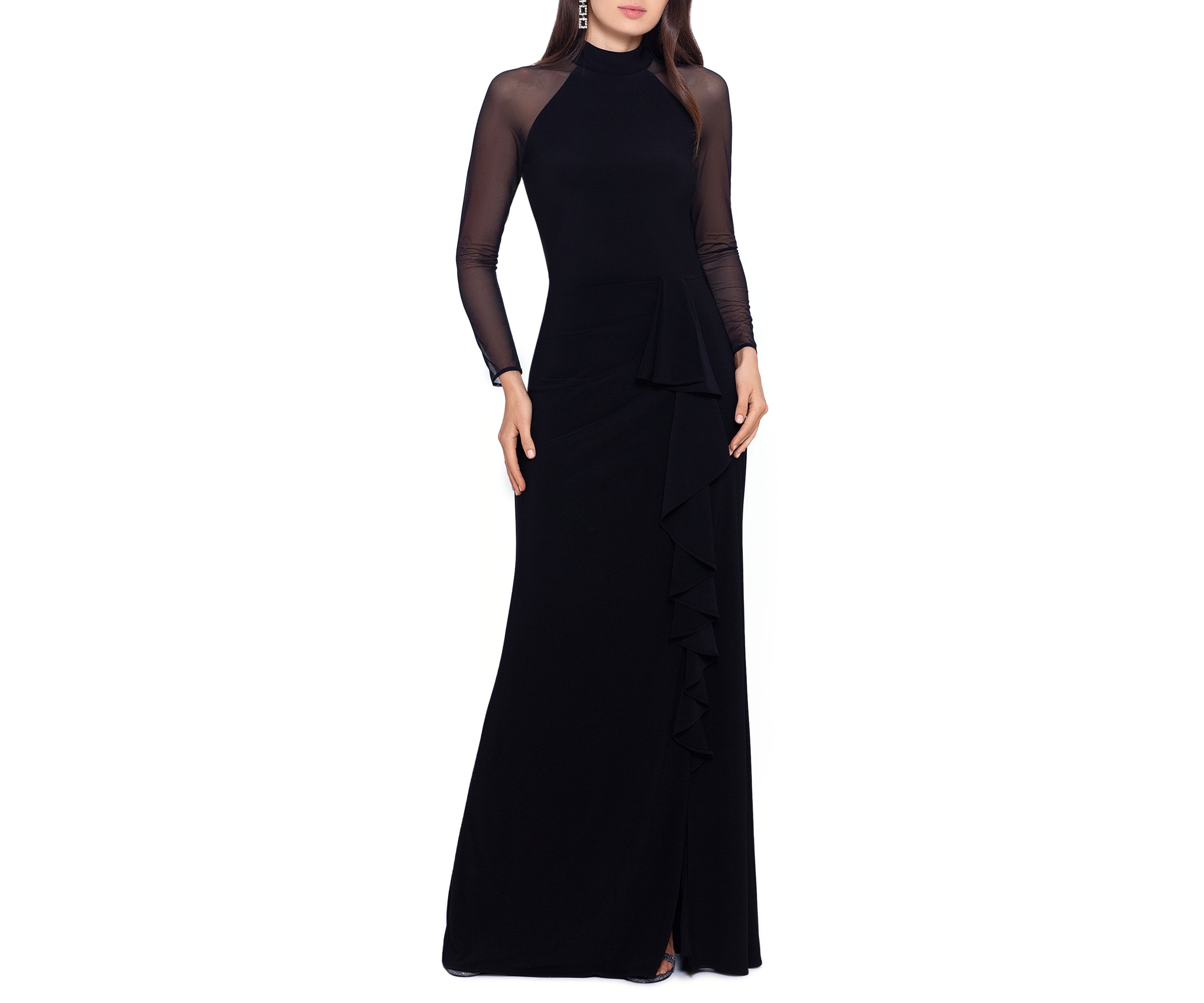 Womens Long Mesh Sleeve Halter Gown 