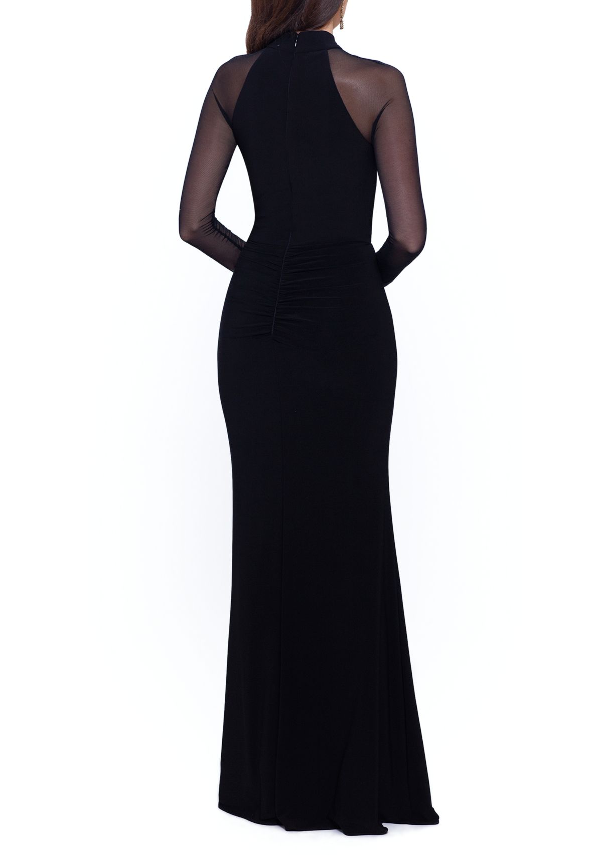 Womens Long Mesh Sleeve Halter Gown 