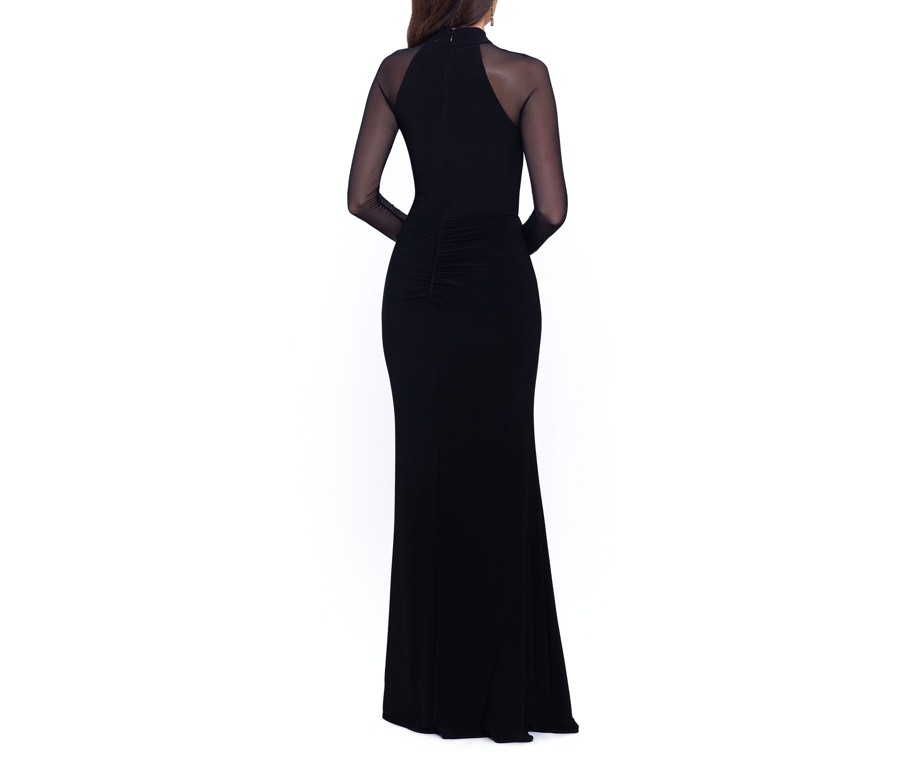 Womens Long Mesh Sleeve Halter Gown 