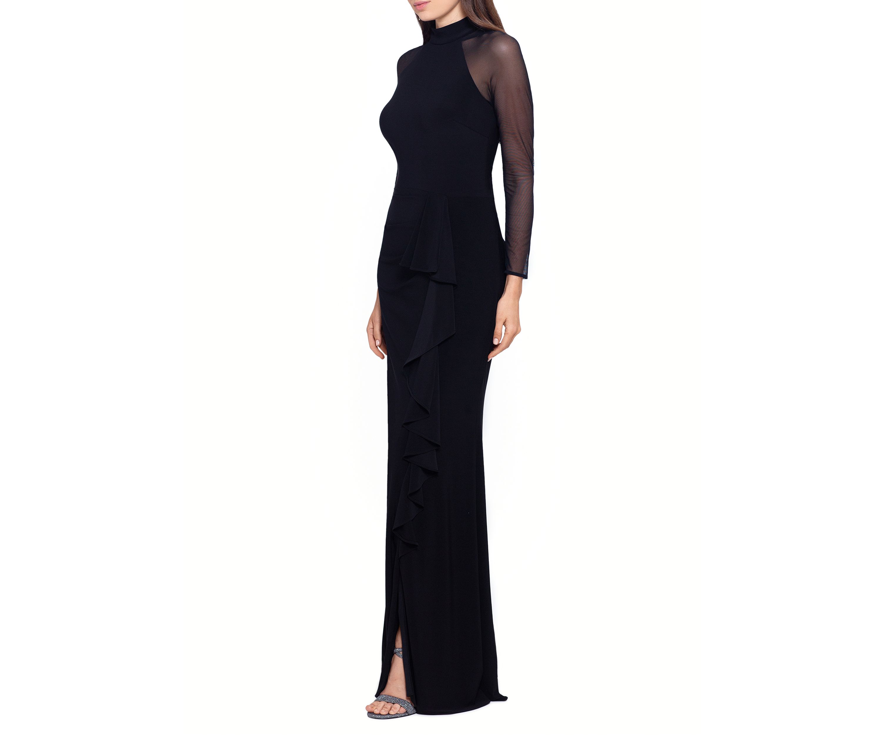Womens Long Mesh Sleeve Halter Gown 