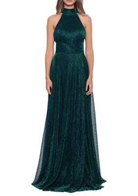 Betsy & Adam Women's Sleeveless Solid Mock Neck Gown