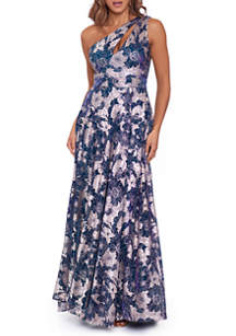 Betsy & Adam Women's Sleeveless Floral One-Shoulder Gown | belk