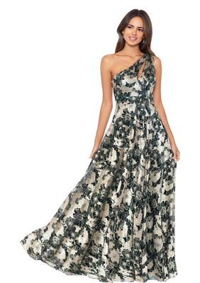 Women's Sleeveless Floral One-Shoulder Gown