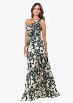 Women's Sleeveless Floral One-Shoulder Gown