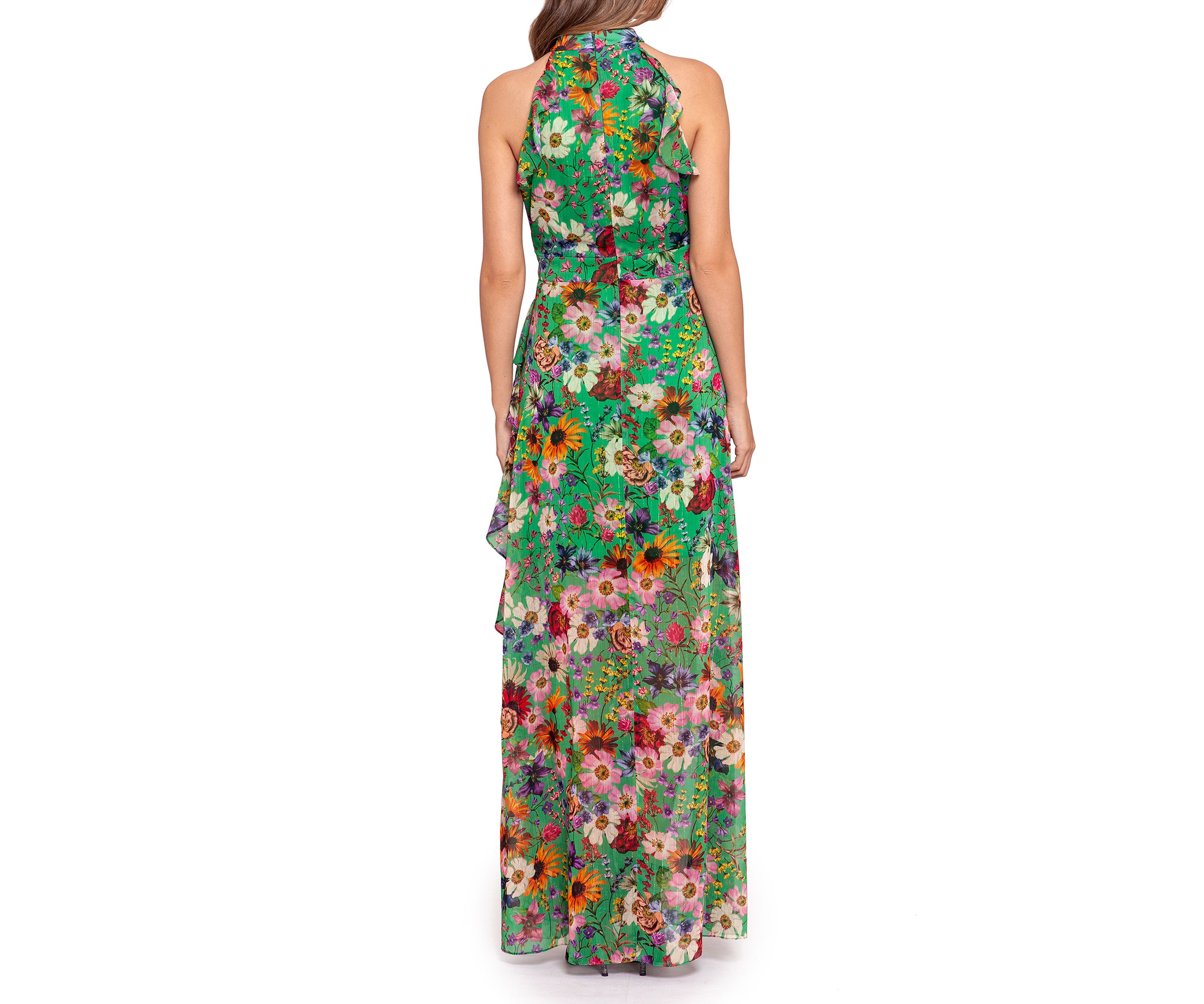 Womens Sleeveless Floral Halter Neck Gown 