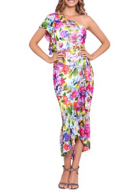 Betsy & Adam Women's One Shoulder Floral Gown