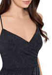 Womens Sleeveless V-Neck Side Ruched Glitter Sheath Dress 
