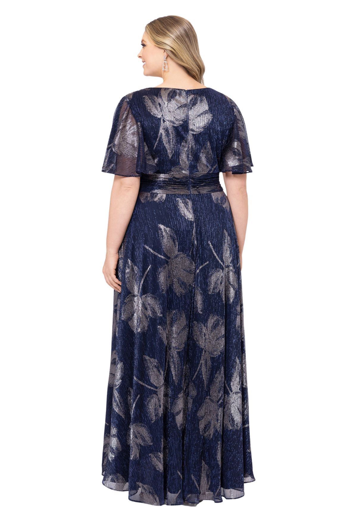 Plus Size Flutter Sleeve Foil Print Dress