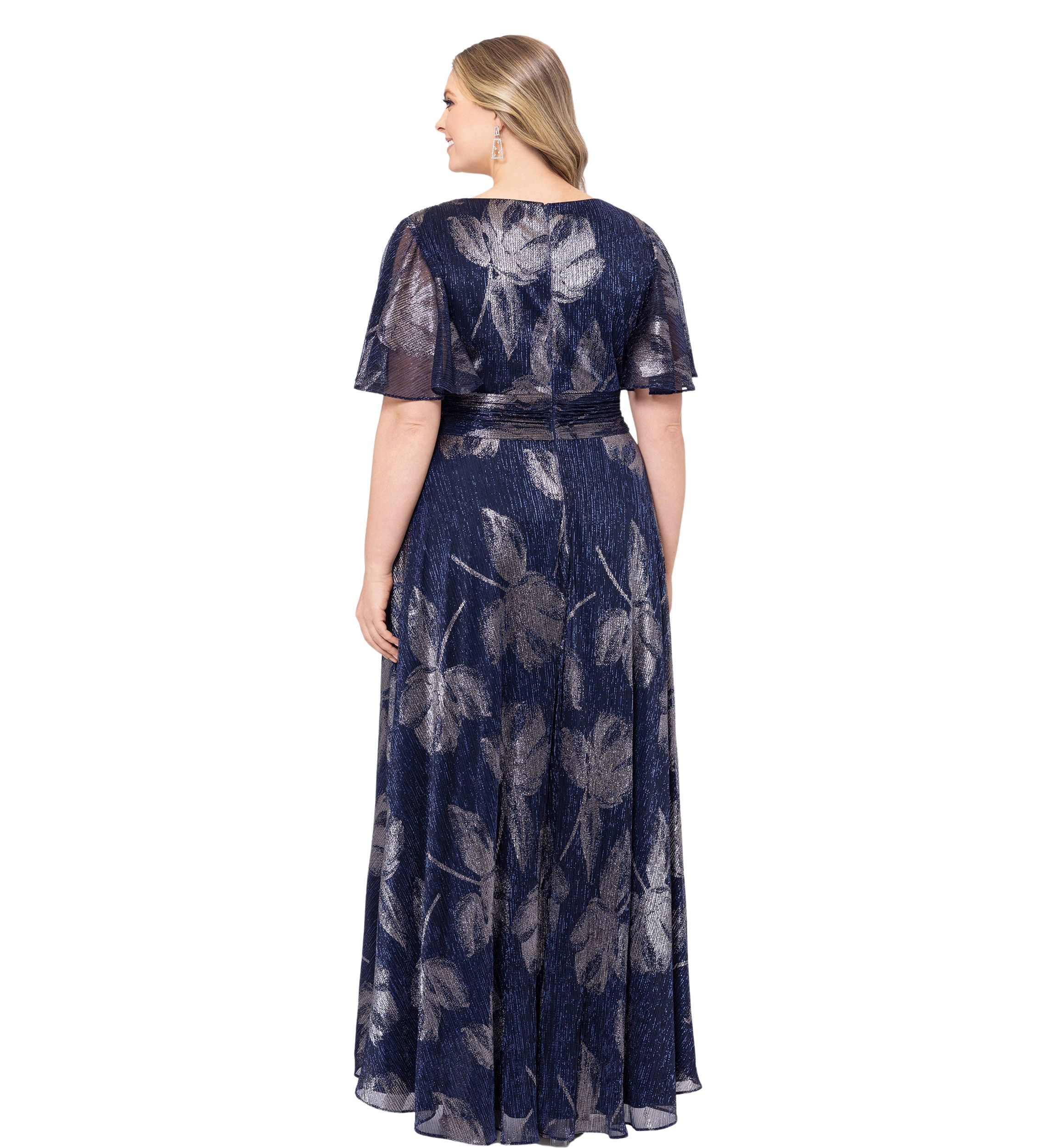 Plus Size Flutter Sleeve Foil Print Dress