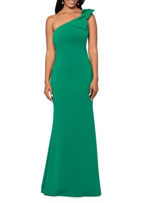 Betsy & Adam Women's One Shoulder Bow Solid Scuba Gown