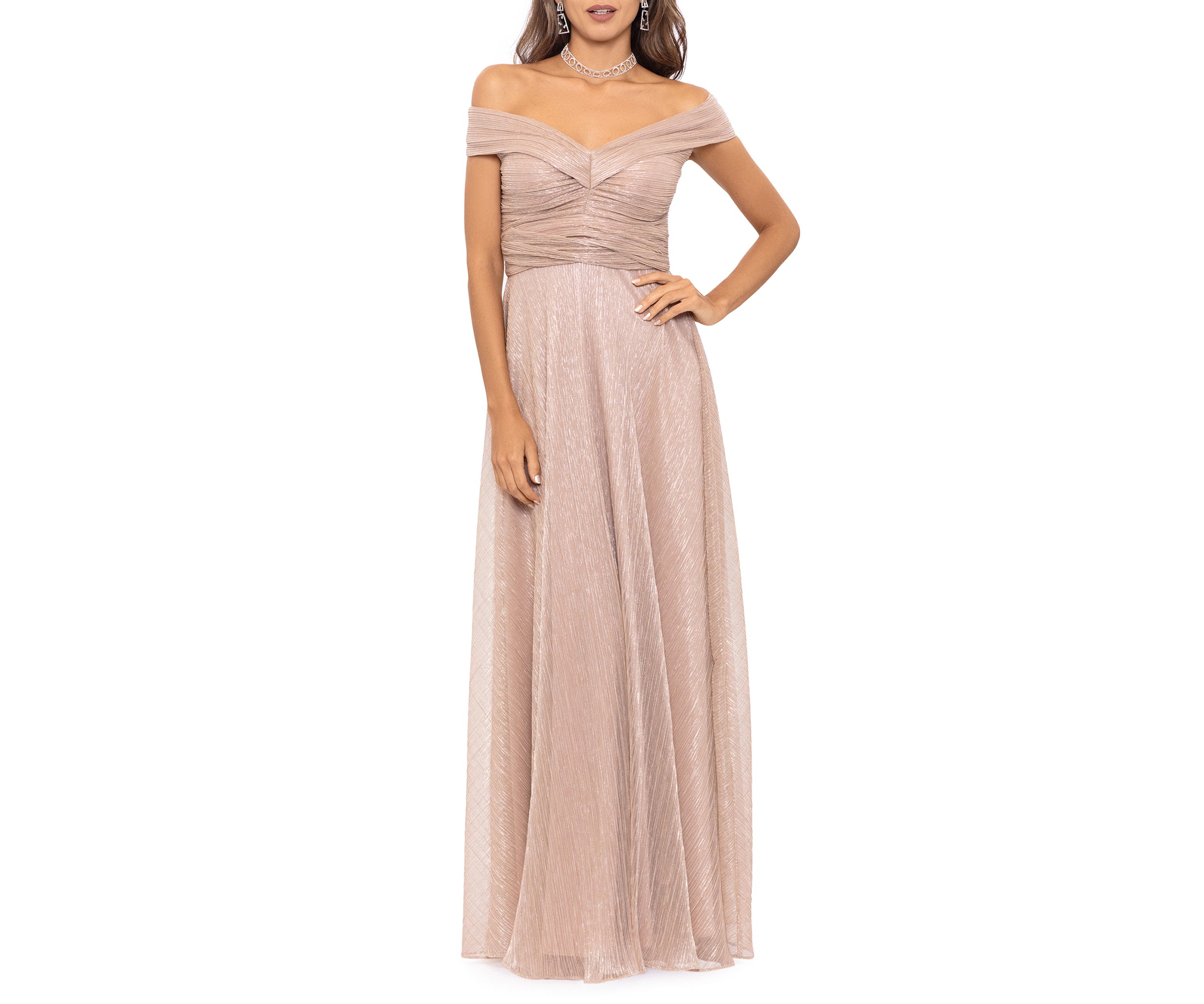 Womens Off the Shoulder Ruched Bust Crinkle Gown