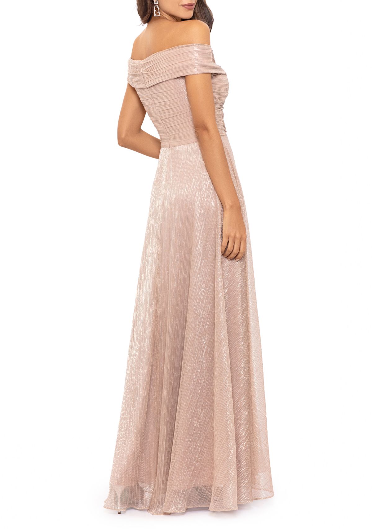 Womens Off the Shoulder Ruched Bust Crinkle Gown