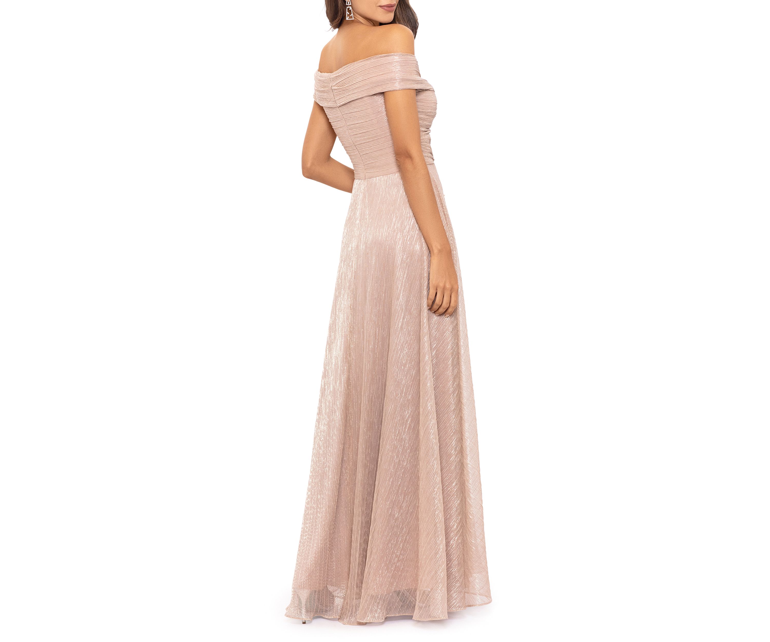 Womens Off the Shoulder Ruched Bust Crinkle Gown