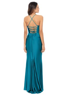 Women's Long Sateen Corset Gown with Lace Up Back