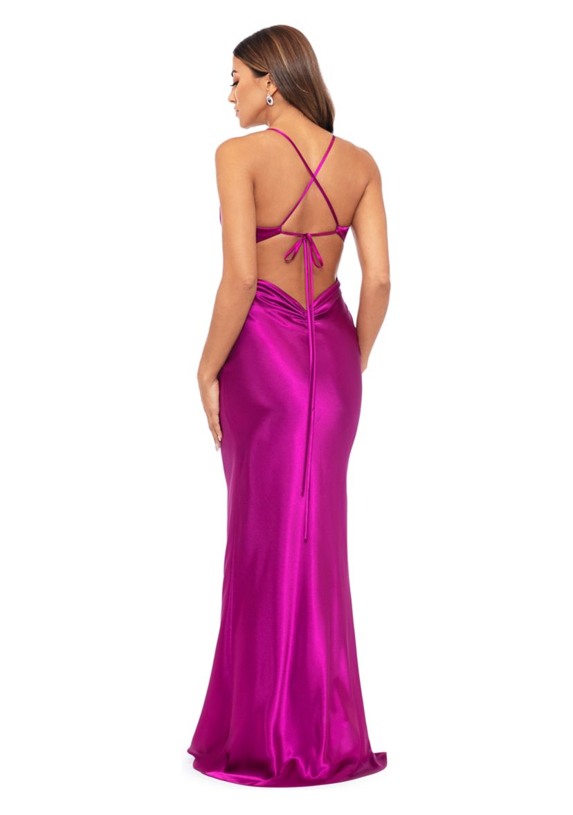 Womens Solid Satin Gown