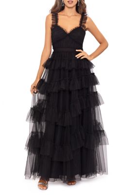 Betsy & Adam Women's Sleeveless Tiered Tulle Gown