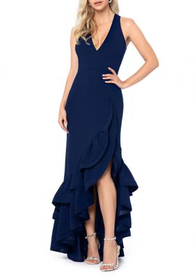 B & Adam Plus Size Sleeveless V-Neck Ruffle Ruched Waist Gown