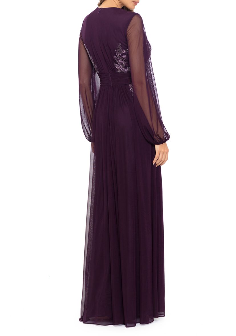 Womens V-Neck Embellished Gown 