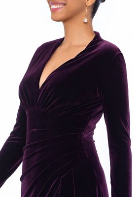 Women's Long Sleeve V-Neck Solid Velvet Gown