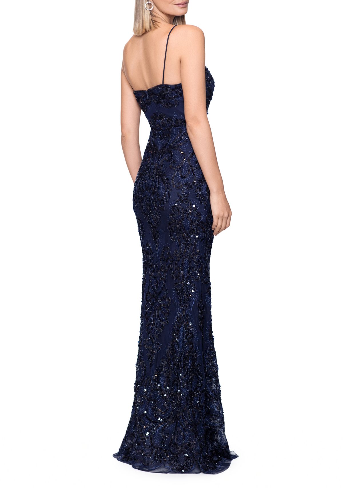 Womens Sleeveless V-Neck Sequin Gown