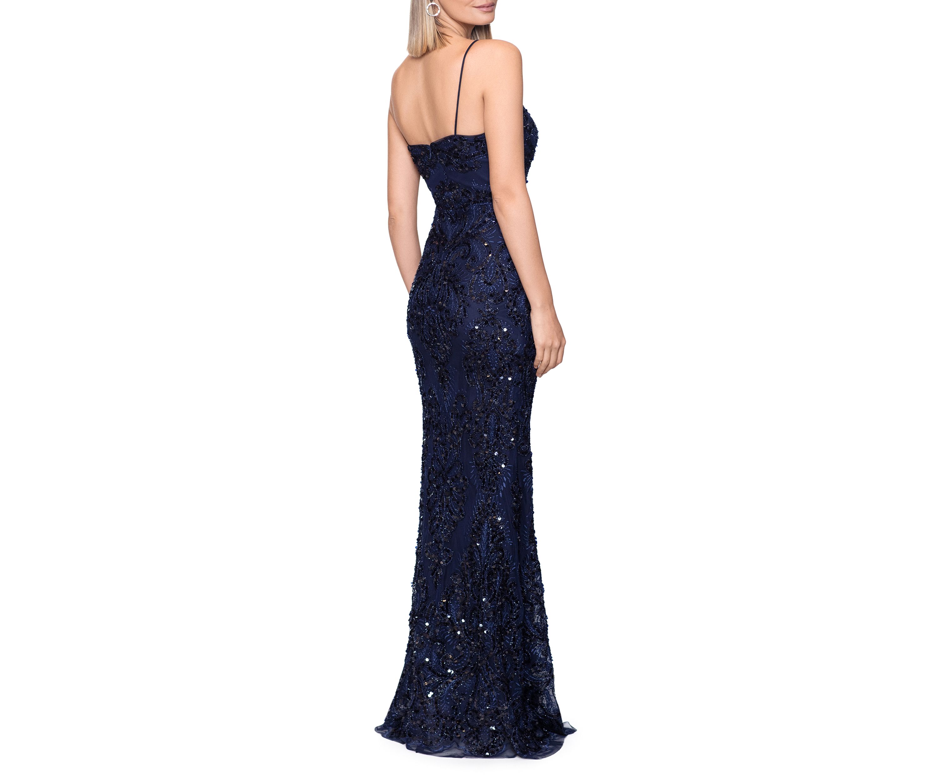 Womens Sleeveless V-Neck Sequin Gown