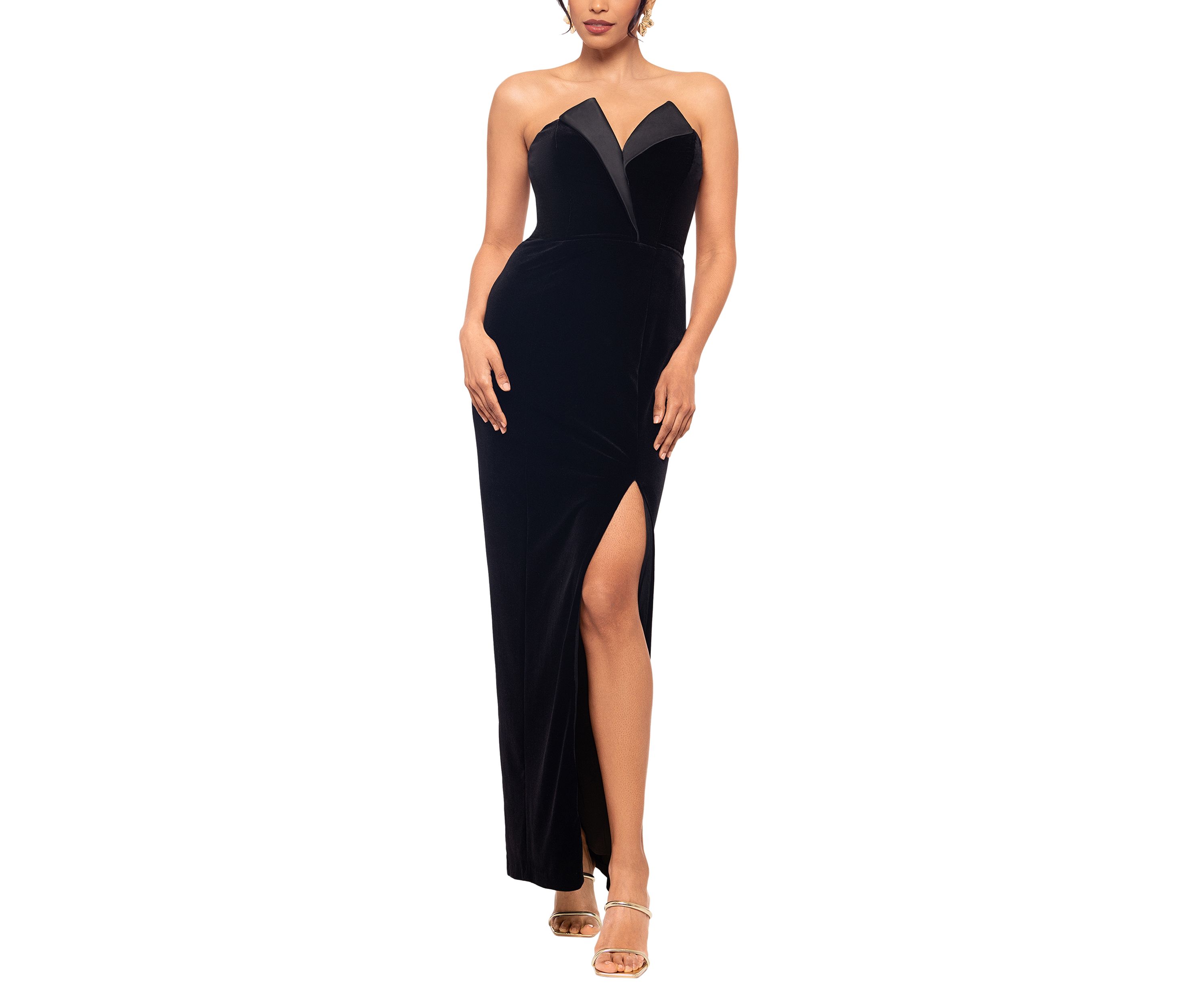 Long Velvet Strapless Tuxedo Gown