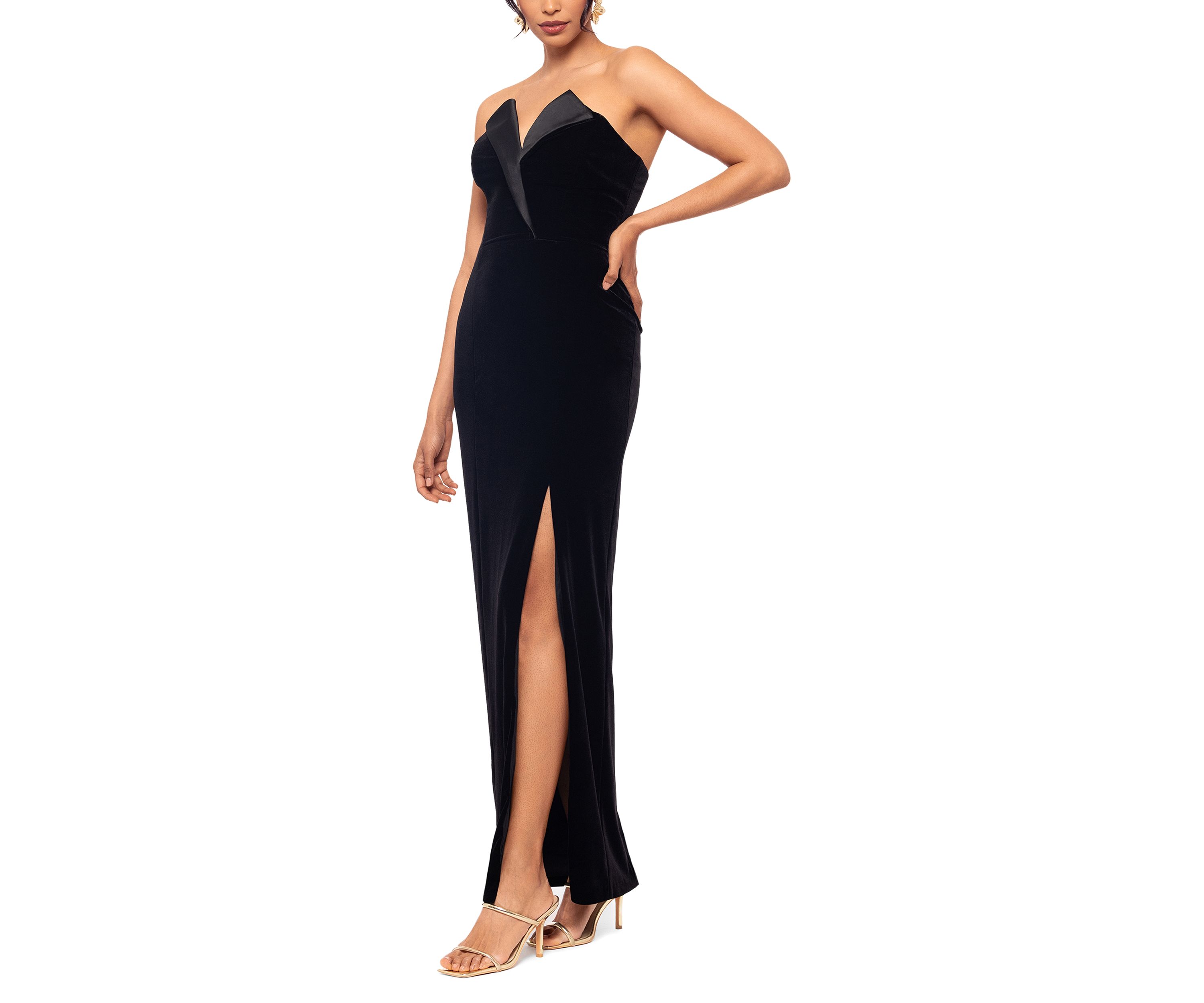 Long Velvet Strapless Tuxedo Gown