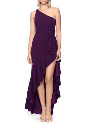 Betsy & Adam Women's One-Shoulder Ruffle Trim Gown