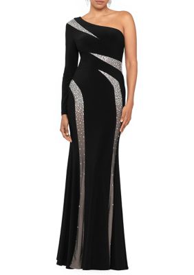 Betsy & Adam Women's One Shoulder Contrast Gown