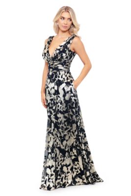Women's Sleeveless Metallic Knit Fit and Flare Gown