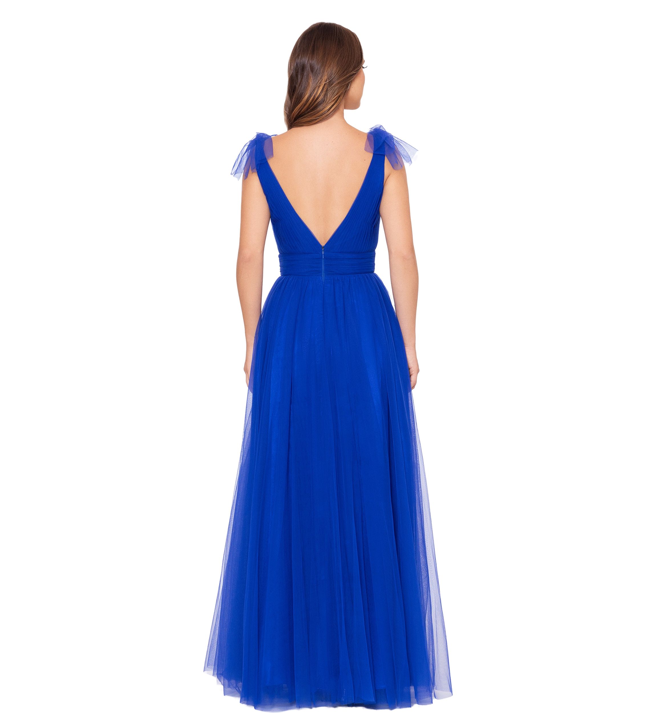 Womens V-Neck Illusion Tulle Gown