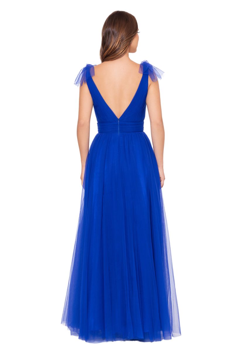 Womens V-Neck Illusion Tulle Gown
