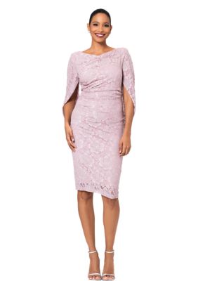 Women's Cowl Neck Draped Lace Sheath Dress