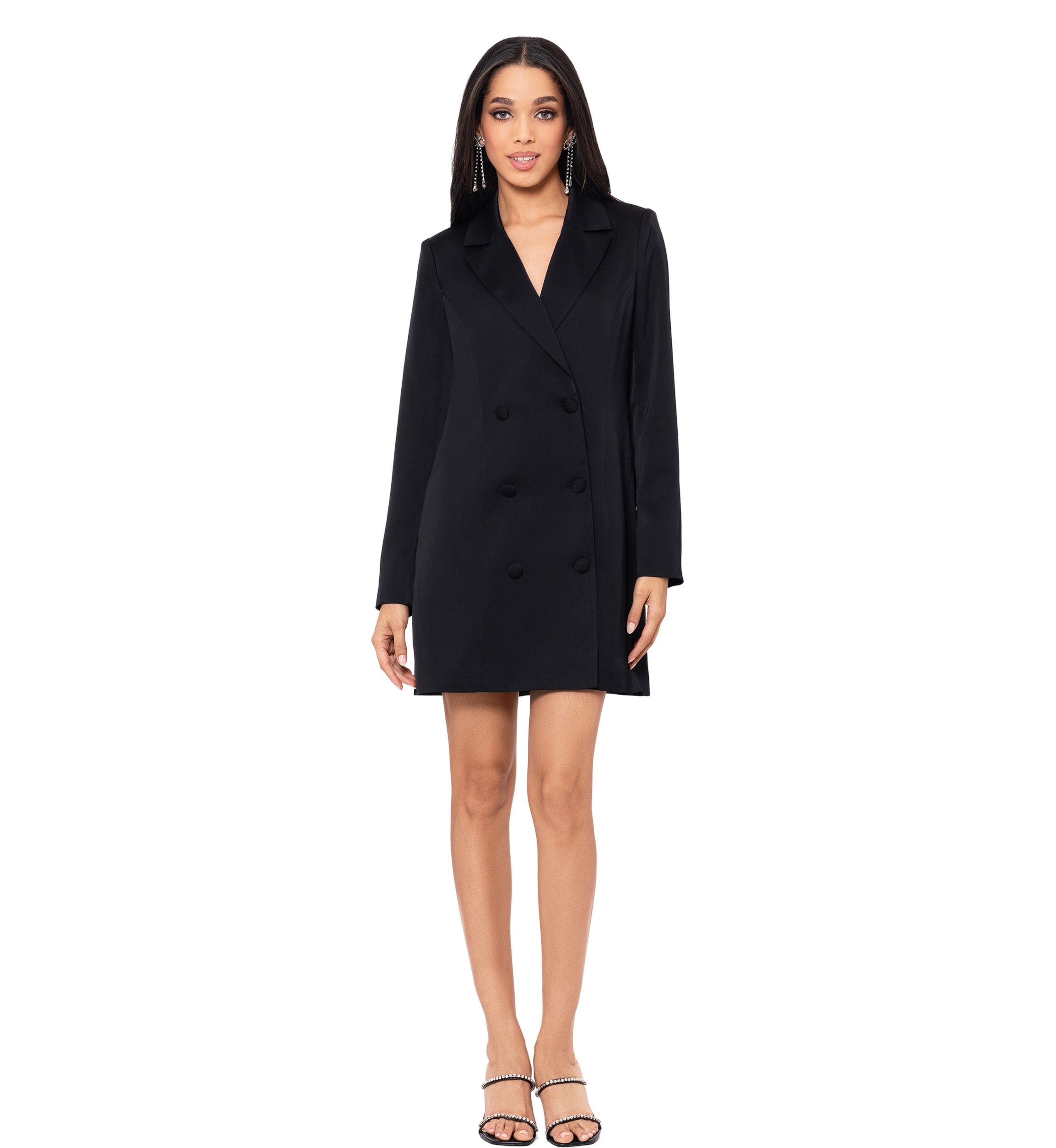 Womens Long Sleeve Solid Blazer Dress