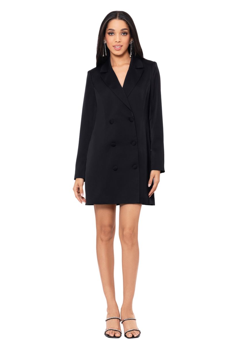 Womens Long Sleeve Solid Blazer Dress