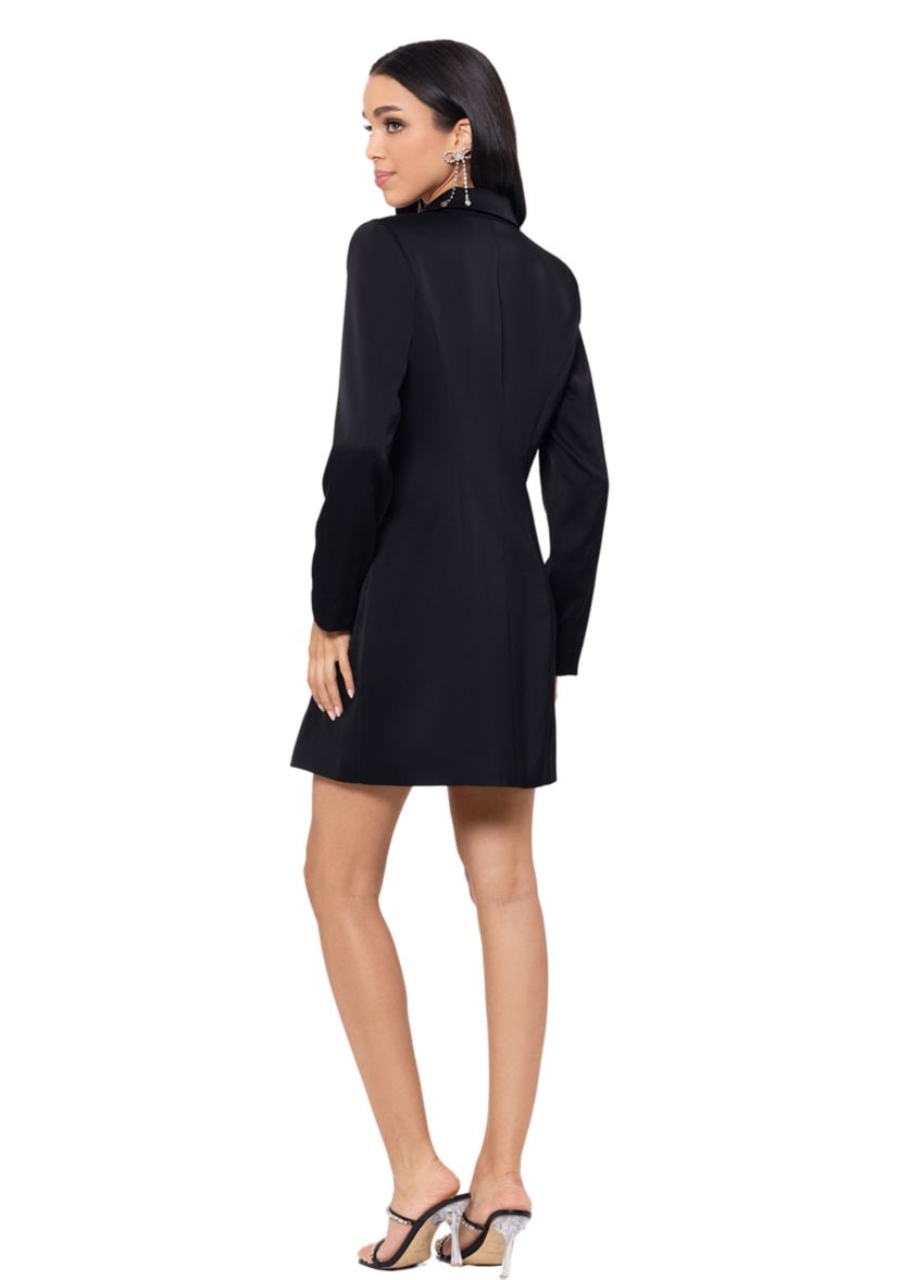 Womens Long Sleeve Solid Blazer Dress